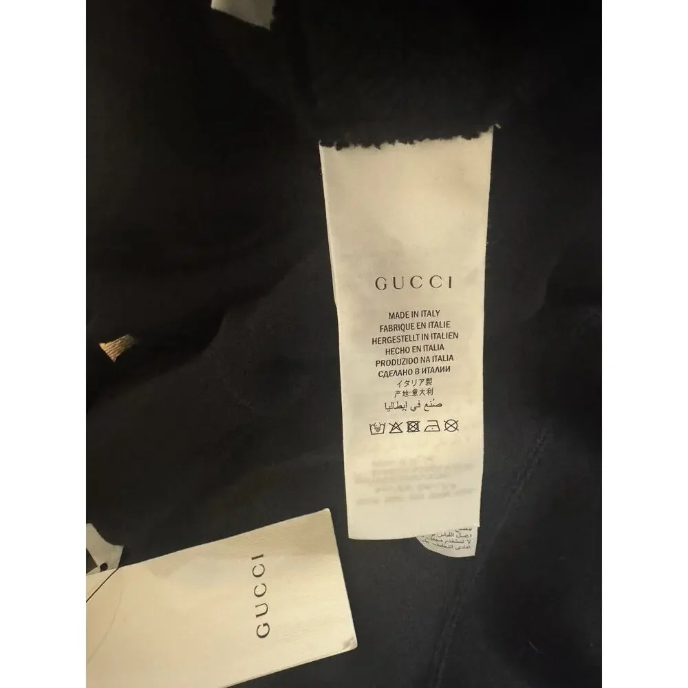 New With Tags Gucci Metallic Logo Print Pullover Black Hoodie Size L $1280.00